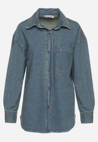 Born2be - Granatowa Jeansowa Koszula z Bawełny Zapinana na Guziki Igratsa. Kolor: niebieski. Materiał: jeans, bawełna. Długość rękawa: długi rękaw. Długość: długie. Wzór: aplikacja. Styl: klasyczny, elegancki #7