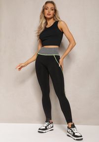 Renee - Czarno-Zielone Legginsy Sabrigoria. Kolor: czarny. Długość: długie. Wzór: kolorowy. Styl: sportowy