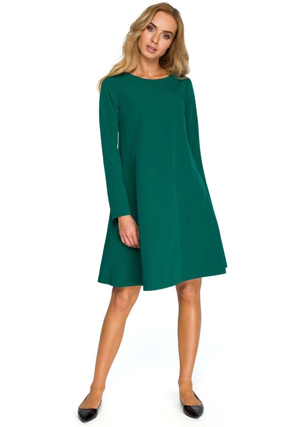 MOE - Zielona Wizytowa Trapezowa Sukienka z Szyfonową Wstawką. Kolor: zielony. Materiał: szyfon. Typ sukienki: trapezowe. Styl: wizytowy