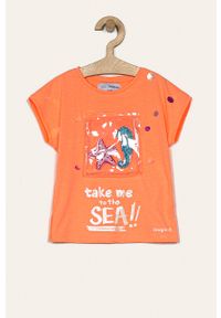 Desigual - T-shirt dziecięcy 104-164 cm. Okazja: na co dzień. Kolor: pomarańczowy. Materiał: bawełna, poliester, dzianina. Wzór: aplikacja. Styl: casual #1