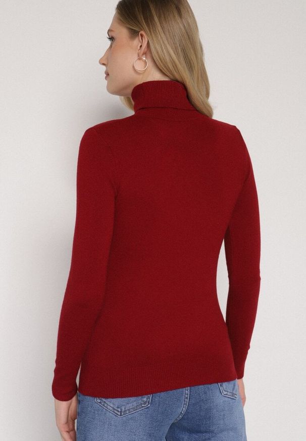 Born2be - Bordowy Klasyczny Golf z Bawełną Reilisea. Okazja: na co dzień. Typ kołnierza: golf. Kolor: czerwony. Materiał: bawełna. Styl: klasyczny