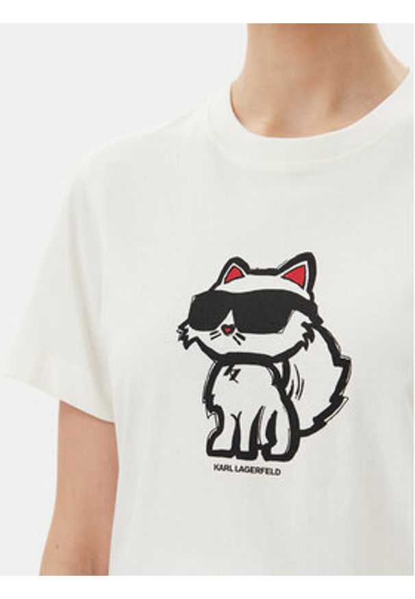Karl Lagerfeld - KARL LAGERFELD T-Shirt A1W17128 Écru Regular Fit. Typ kołnierza: dekolt w karo. Materiał: bawełna