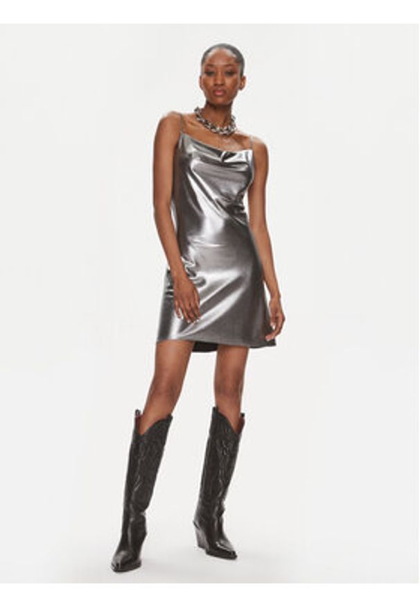 ROTATE Sukienka koktajlowa Metallic Mini Slip 1116472293 Srebrny Regular Fit. Kolor: srebrny. Materiał: syntetyk. Styl: wizytowy. Długość: mini
