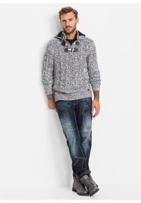 bonprix - Sweter z kapturem, z dzianiny o splocie grubych oczek, z bawełną. Typ kołnierza: kaptur. Kolor: czarny. Materiał: bawełna, dzianina. Wzór: ze splotem