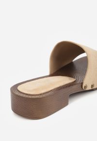 Born2be - Beżowe Klapki Ozdobione Nitami Jehlone. Okazja: na co dzień. Kolor: beżowy. Materiał: jeans. Wzór: aplikacja. Styl: casual, elegancki #8