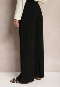 Renee - Czarne Szerokie Spodnie High Waist z Lnu i Wiskozy Apoises. Okazja: na co dzień. Stan: podwyższony. Kolor: czarny. Materiał: wiskoza, len. Długość: długie. Sezon: lato. Styl: casual, elegancki #3