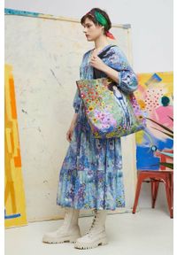 medicine - Medicine sukienka kolor niebieski maxi rozkloszowana. Kolor: niebieski. Materiał: tkanina. Typ sukienki: rozkloszowane. Długość: maxi #5