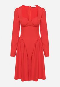 Born2be - Czerwona Rozkloszowana Sukienka z Usztywnianymi Miseczkami Tillimara. Kolor: czerwony. Typ sukienki: dopasowane #7