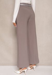 Renee - Szare Garniturowe Spodnie High Waist z Gumką i Dodatkowym Paskiem w Talii Mattine. Stan: podwyższony. Kolor: szary. Materiał: dzianina #4