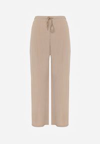 Renee - Beżowe Spodnie z Bawełną o Szerokim Kroju z Cyrkoniami Azirene. Okazja: na co dzień. Kolor: beżowy. Materiał: bawełna. Styl: casual #8