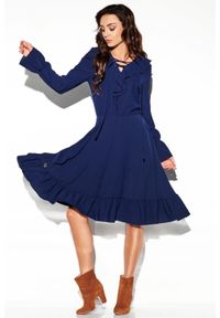Sukienki.shop - Sukienka rozkloszowana z falbanami w stylu boho granatowa. Okazja: na co dzień. Kolor: niebieski. Styl: boho #3