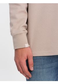 Ombre Clothing - Bluza męska z kołnierzykiem polo ze strukturalnej dzianiny - beżowa V2 - Rozmiar: XXL. Typ kołnierza: polo. Kolor: beżowy. Materiał: dzianina #5