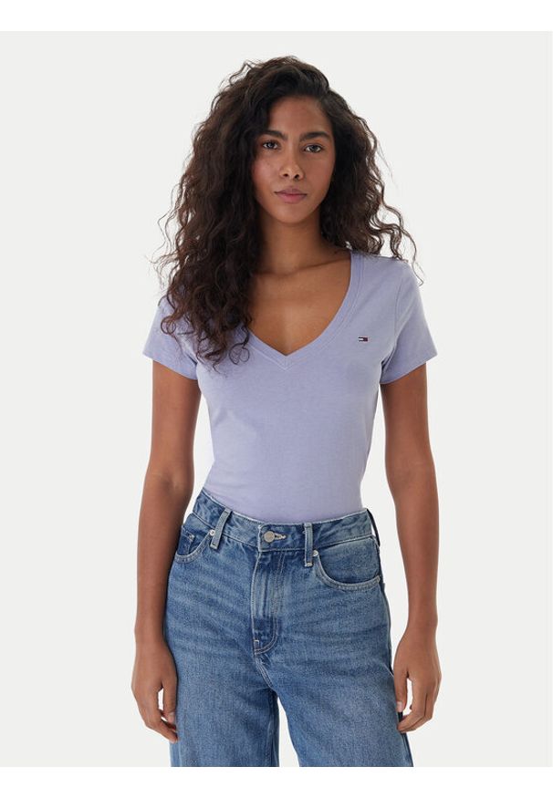 Tommy Jeans T-Shirt DW0DW20458 Niebieski Slim Fit. Kolor: niebieski. Materiał: bawełna