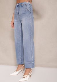 Renee - Niebieskie Szerokie Jeansy z Bawełną High Waist z Mankietami Dlinntia. Okazja: na co dzień. Stan: podwyższony. Kolor: niebieski. Styl: klasyczny, casual, elegancki #4