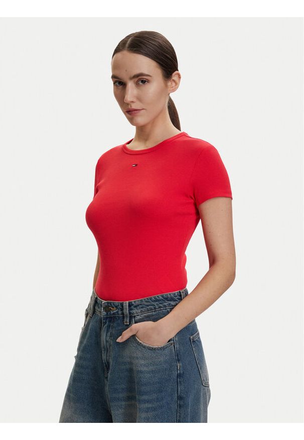 TOMMY HILFIGER - Tommy Hilfiger T-Shirt DW0DW17383 Czerwony Slim Fit. Kolor: czerwony. Materiał: bawełna