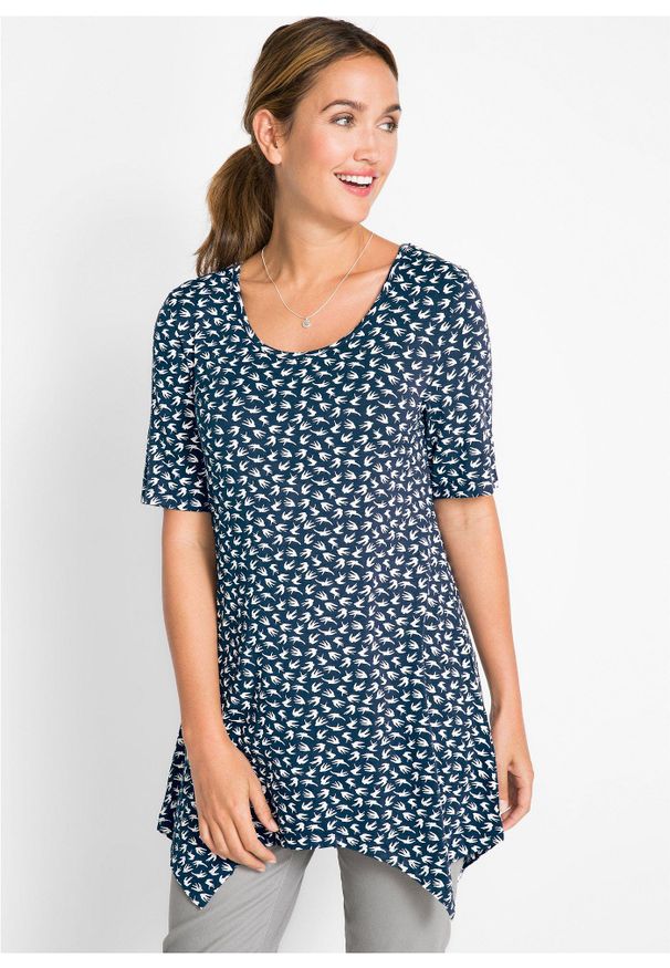 bonprix - Shirt z miękkiego materiału z wiskozą. Kolor: niebieski. Materiał: materiał, wiskoza. Długość rękawa: krótki rękaw. Długość: krótkie. Wzór: nadruk