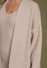 Born2be - Beżowy Komplet Dzianinowy z Wełną Długi Kardigan i Sukienka w Prążki Falandrea. Kolor: beżowy. Materiał: dzianina, wełna. Wzór: prążki #4