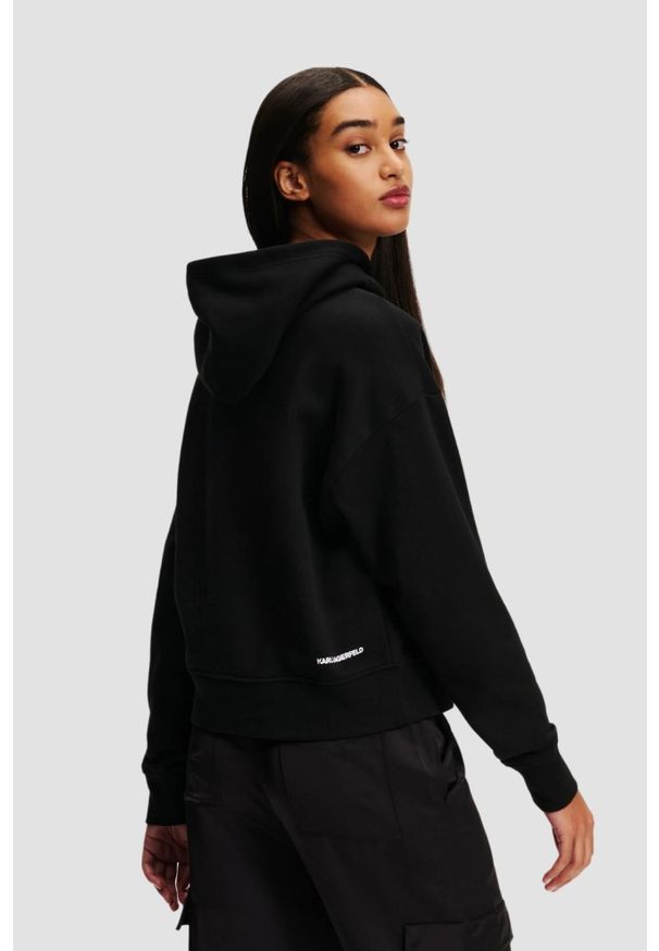Karl Lagerfeld - KARL LAGERFELD Czarna bluza damska z kapturem Ikonik 2.0. Typ kołnierza: kaptur. Kolor: czarny. Materiał: bawełna, materiał, poliester