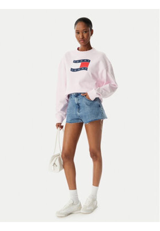 Tommy Jeans Bluza Wavy Flag DW0DW22742 Różowy jasny Boxy Fit. Kolor: różowy. Materiał: bawełna