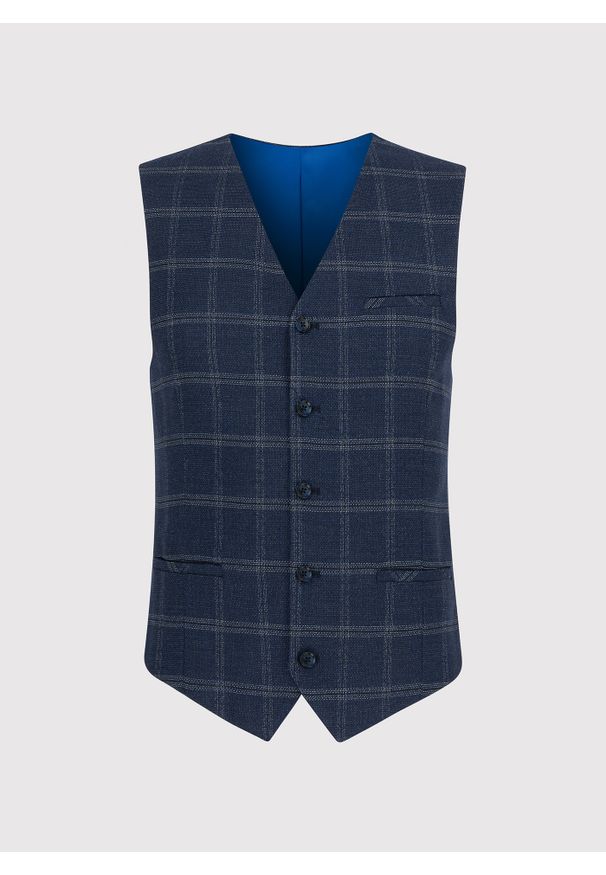 Granatowa kamizelka męska w kratę P23WF-8X-005-G-S - Pako Lorente. Kolor: niebieski. Materiał: wiskoza, poliester, elastan. Wzór: kratka
