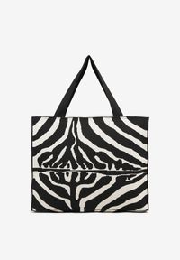 Born2be - Czarno-Biała Prostokątna Torebka Shopperka w Zebrę Salaviella. Kolor: czarny. Wzór: motyw zwierzęcy. Styl: biznesowy, elegancki