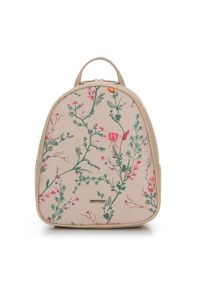 Wittchen - Damski plecak z ekoskóry klasyczny w kwiaty klasyczny. Kolor: beżowy. Materiał: skóra ekologiczna. Wzór: kwiaty. Styl: klasyczny #1