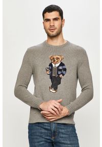 Polo Ralph Lauren - Sweter. Typ kołnierza: polo. Kolor: szary. Materiał: wełna, dzianina. Wzór: aplikacja #1