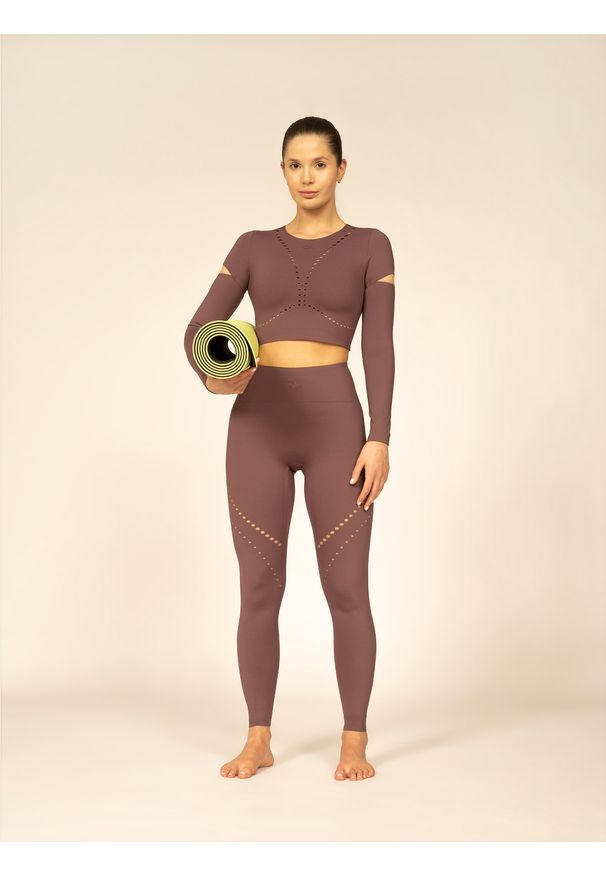 4f - 4F Longsleeve crop-top treningowy z materiałów z recyklingu damski 4F x Anna Lewandowska XS. Kolor: brązowy. Materiał: materiał. Długość rękawa: długi rękaw. Długość: krótkie. Sport: joga i pilates, fitness