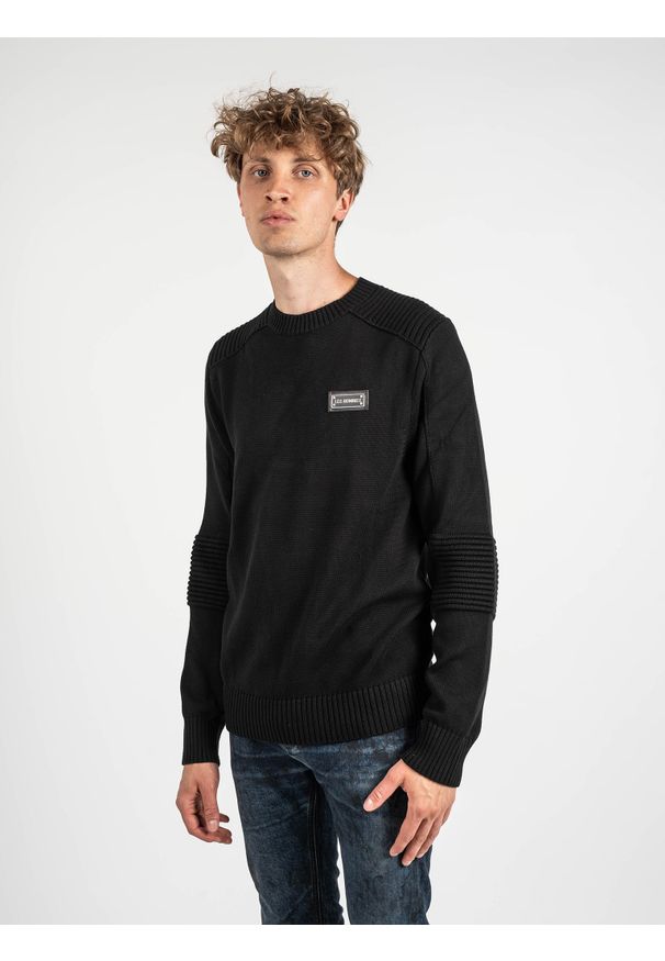Les Hommes Sweter | LKK122-607U | Motorcycle Jumper | Mężczyzna | Czarny. Okazja: na co dzień. Kolor: czarny. Materiał: bawełna. Styl: casual