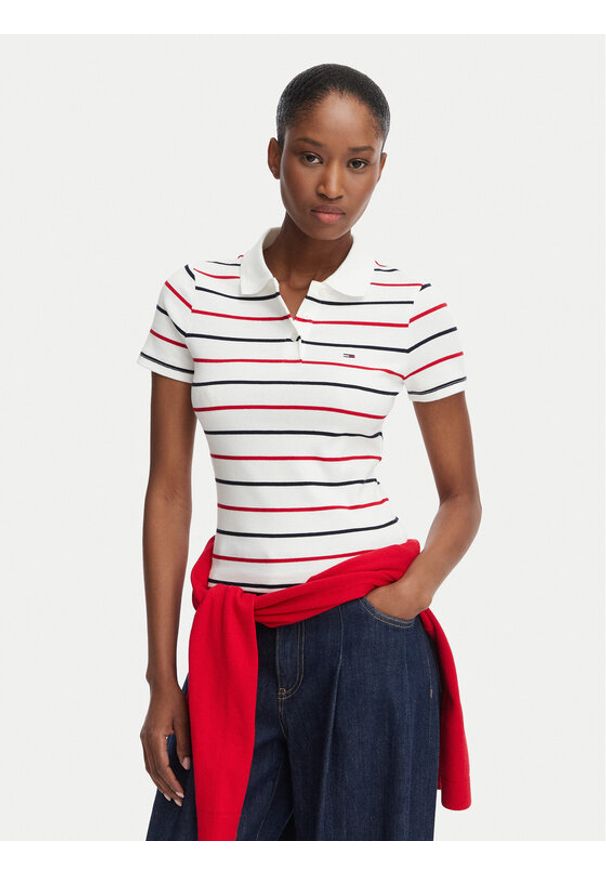Tommy Jeans Polo DW0DW22327 Biały Slim Fit. Typ kołnierza: polo. Kolor: biały. Materiał: bawełna