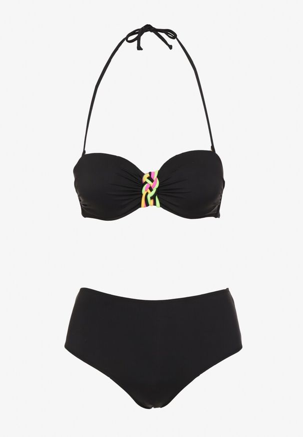 Born2be - Czarne Bikini Biustonosz z Geometrycznym Wzorem Majtki Typu Figi Ulosalia. Kolor: czarny. Wzór: geometria