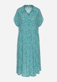 Born2be - Ciemnozielona Bawełniana Sukienka Koszulowa w Kwiaty z Rozkloszowanym Dołem Jerilsa. Okazja: na co dzień. Typ kołnierza: kołnierzyk klasyczny. Kolor: zielony. Materiał: bawełna. Długość rękawa: krótki rękaw. Wzór: kwiaty. Typ sukienki: koszulowe. Styl: klasyczny, casual, elegancki #5