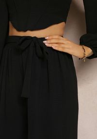 Renee - Czarne Spodnie z Szerokimi Nogawkami i Doszytym Paskiem w Talii Atita. Kolor: czarny #4