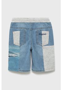 Desigual szorty jeansowe dziecięce melanżowe regulowana talia. Okazja: na co dzień. Kolor: niebieski. Materiał: jeans. Wzór: melanż. Styl: casual