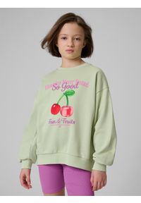 4f - 4F Bluza dresowa loose bez kaptura dziewczęca - miętowa 158/164 (12-14 lat). Okazja: na co dzień, na uczelnię, na spacer. Typ kołnierza: bez kaptura. Kolor: turkusowy. Materiał: dresówka. Sezon: lato. Styl: casual #1