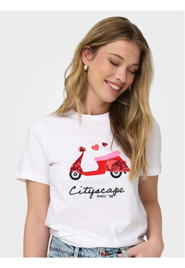only - ONLY T-Shirt Kita 15316574 Biały Regular Fit. Kolor: biały. Materiał: bawełna