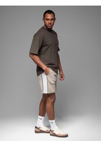Ombre Clothing - Męskie krótkie dresowe spodenki w szerokie pasy – beżowe V2 OM-SRSK-0182 - XXL. Okazja: na co dzień. Kolor: beżowy. Materiał: dresówka. Długość: krótkie. Styl: sportowy, casual #11