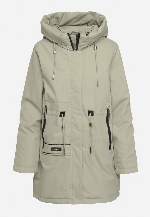 Born2be - Jasnozielona Kurtka Parka Zapinana na Napy Ściągana w Pasie Troczkami Arstilla. Okazja: na co dzień. Kolor: zielony. Materiał: jeans, dzianina. Styl: casual, elegancki