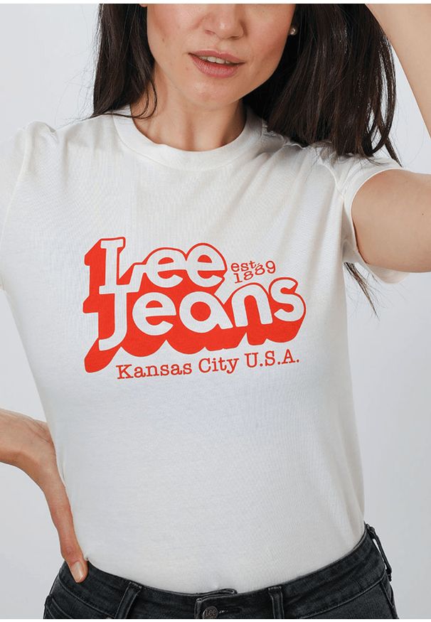 Lee - DAMSKI T-SHIRT LEE SLIM LOGO TEE WHITE CANVAS L44CEPRR 112109812