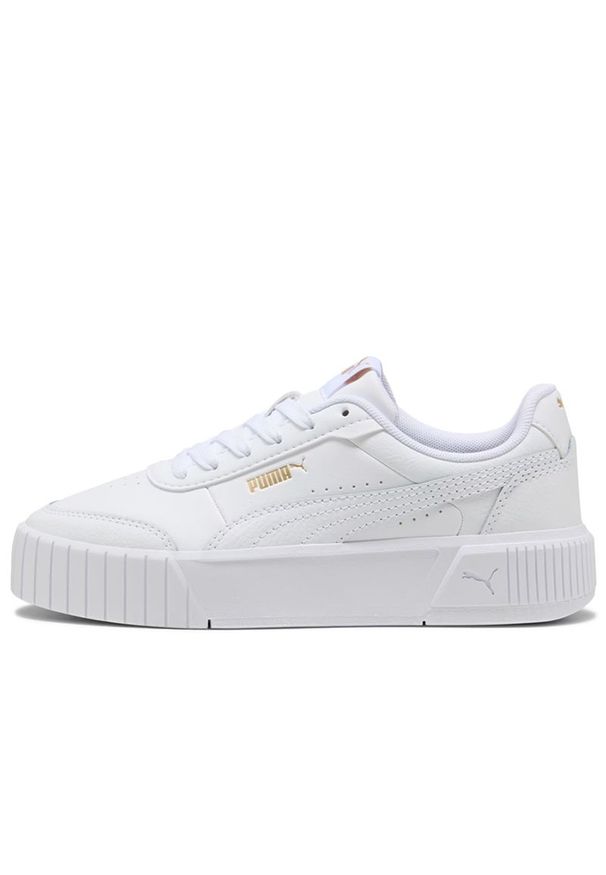 Buty młodzieżowe Puma Carina Mia 40374602 - białe. Okazja: na co dzień. Kolor: biały. Materiał: guma, skóra, syntetyk, materiał. Szerokość cholewki: normalna. Sport: turystyka piesza