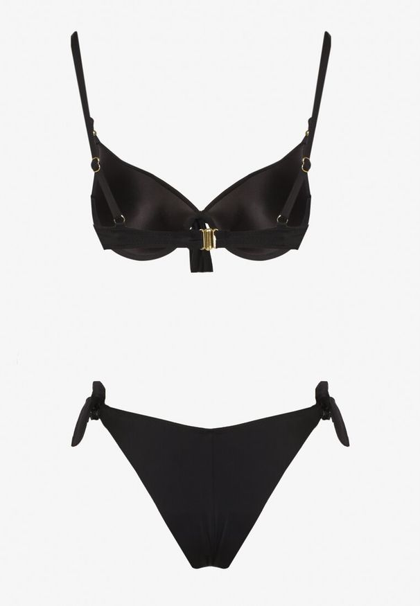 Renee - Czarne Bikini Majtki i Biustonosz z Wiązaniem Sadeenne. Kolor: czarny. Wzór: aplikacja