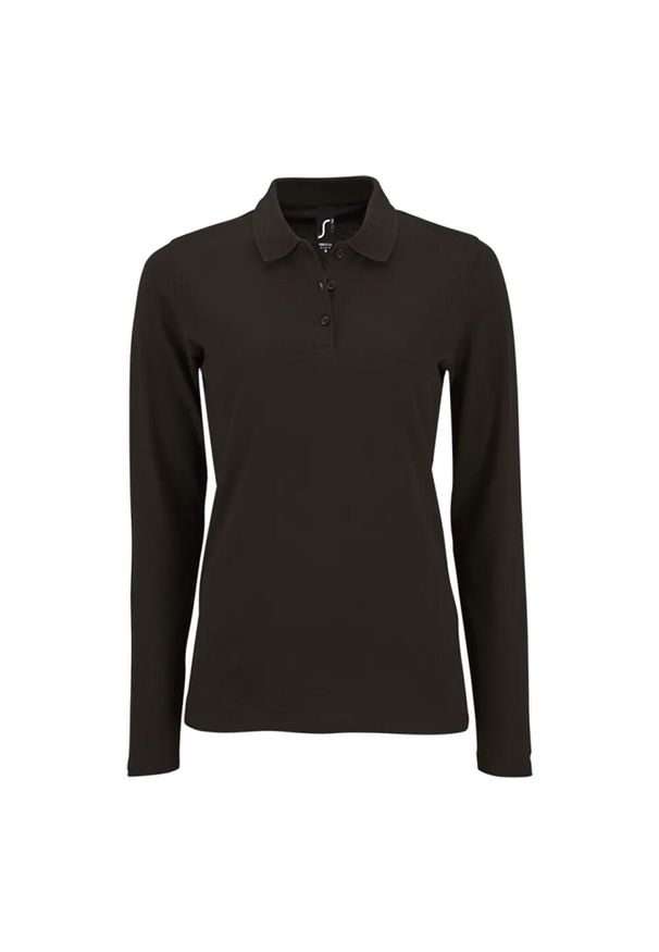 SOL'S - Damska Koszulka Polo Z Długim Rękawem Perfect Pique. Typ kołnierza: polo. Kolor: czarny. Długość rękawa: długi rękaw. Długość: długie