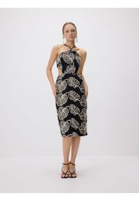 Reserved - Sukienka midi z haftem - czarny. Kolor: czarny. Materiał: tkanina. Wzór: haft. Długość: midi #1