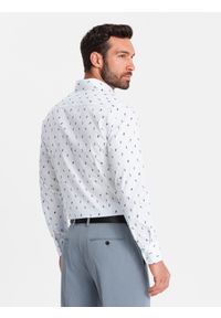 Ombre Clothing - Męska koszula bawełniana we wzory SLIM FIT - biała V2 - Rozmiar: S. Kolor: biały. Materiał: bawełna. Styl: klasyczny #8