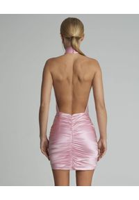 SELF LOVE - Różowa jedwabna sukienka z wiązaniem na szyi Nice. Kolor: różowy, wielokolorowy, fioletowy. Materiał: jedwab. Długość: mini #2