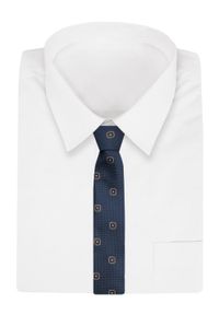 Klasyczny Krawat, Granatowy w Brązowy Wzór, Męski, 7cm -Angelo di Monti. Kolor: niebieski, brązowy, wielokolorowy, beżowy. Materiał: tkanina. Styl: klasyczny