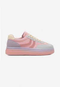Renee - Fioletowe Sneakersy Typu Kultowe Tenisówki na Niskiej Platformie Olritia. Nosek buta: okrągły. Zapięcie: sznurówki. Kolor: fioletowy. Materiał: materiał. Obcas: na platformie. Wysokość obcasa: niski #3