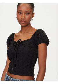 Guess Bluzka W5GP13 KCVA1 Czarny Slim Fit. Kolor: czarny. Materiał: bawełna