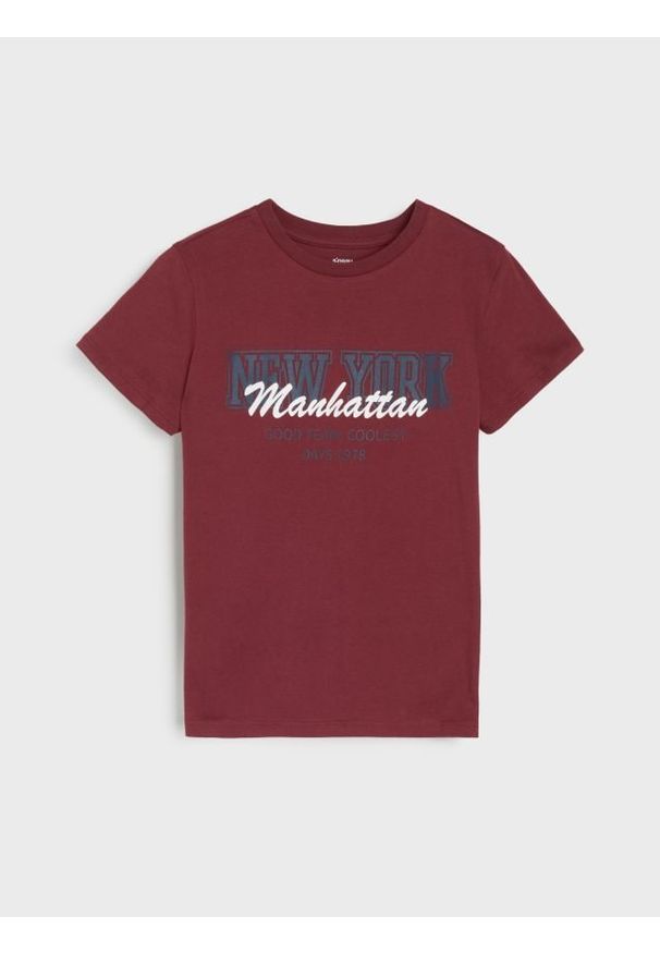 Sinsay - Bawełniana koszulka z napisem - bordowy. Kolor: czerwony. Materiał: bawełna. Wzór: napisy