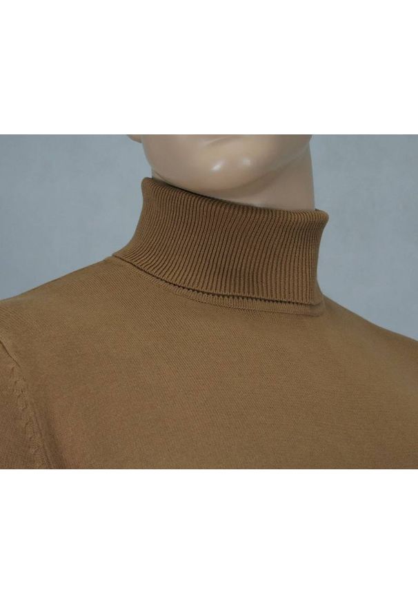 Golf, Beżowy, Sepia, Elegancki, 100% BAWEŁNA, Męski - Brave Soul. Typ kołnierza: golf. Kolor: brązowy, beżowy, wielokolorowy. Materiał: bawełna. Sezon: zima, jesień. Styl: elegancki